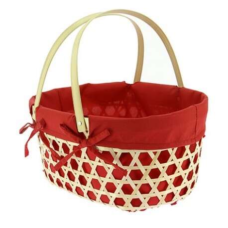 Product image Oval Bamboo Openwork Basket Lined Red