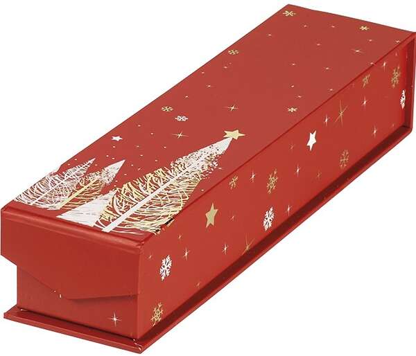 Product image Rectangular cardboard box of chocolates, 1 row, red/white/gold hot foil stamping, magnetic closure