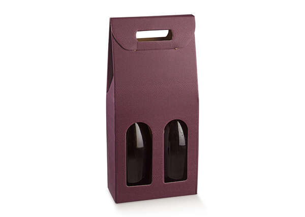 Product image Cardboard gift box for two 0.75L bottles with window – Milan style, Bordeaux/Plum color
