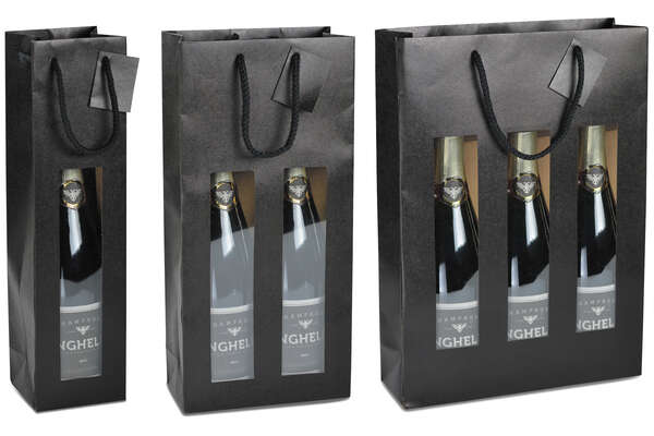 Product image Kraft bag MAT BLACK with window for 1, 2 and 3 bottles Customization possible)