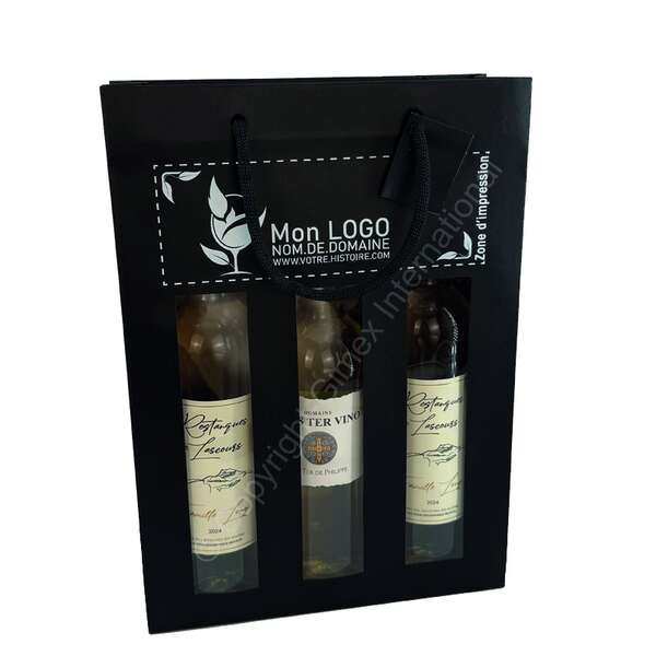 Product image Kraft bag MAT BLACK with window for 1, 2 and 3 bottles Customization possible)