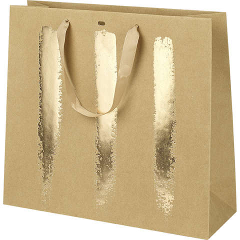 Kraft paper bag with gold brushstrokes - ribbon handle : Bags