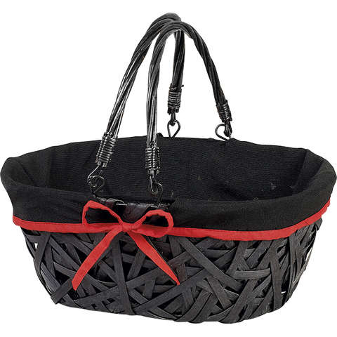 Wooden/wicker basket, black : Trays, baskets