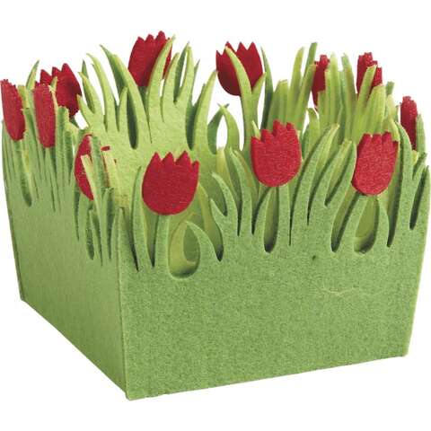 Mini square felt basket with tulips  : Trays, baskets