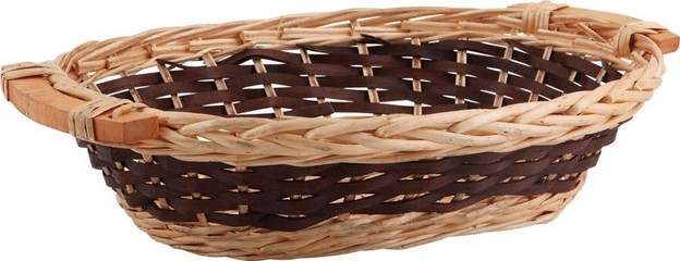 Wicker's  and wood basket 39-35x27x10 cm : Trays, baskets