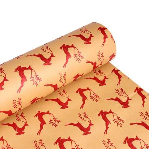 Brown kraft paper gift wrap with reindeer print  : Packaging accessories