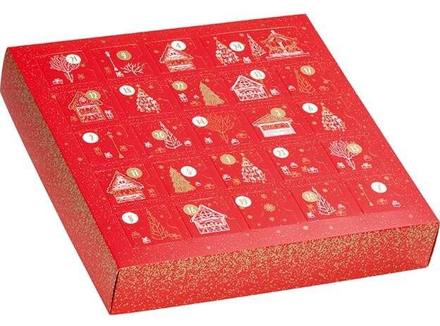 Coffret carton carré calendrier de l'avent rouge 24 casses  : Boxes