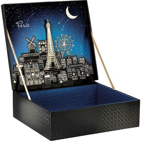 coffret carton rectangle noir décor pop-up Paris  : Boxes