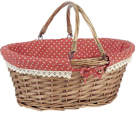 Wicker + fabric basket : Trays, baskets