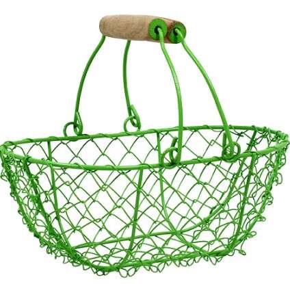 Green Oval Basket With Folding Handles : Trays, baskets