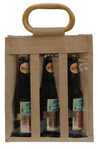 Jute bottles bag with window for 3 bottles 37.5 cl  : Bottles packaging