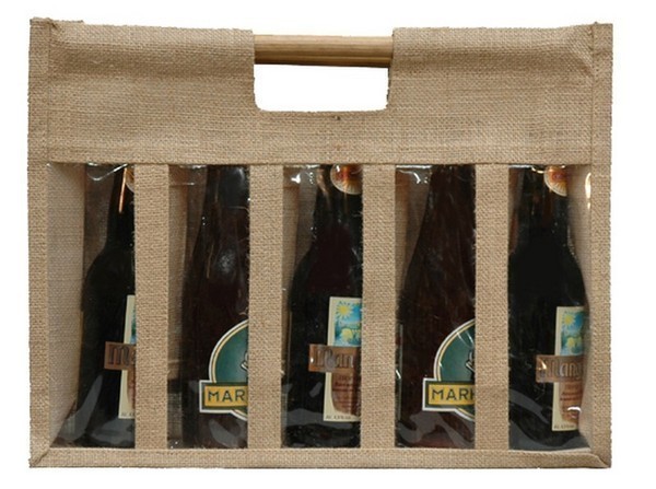Jute bottles bag with window for 5 bottles 37.5 cl : Bottles packaging