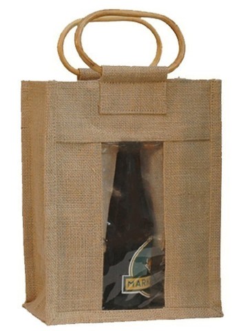 Jute bottles bags for 6 bottles 37.5 cl with window : Bottles packaging