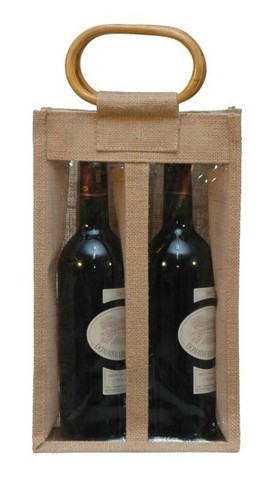 Jute bottle bag for 2 bottles 75 cl+ window : Bottles packaging