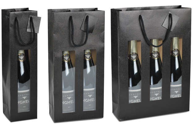 Kraft bag MAT BLACK with window for 1, 2 and 3 bottles : Bottles packaging